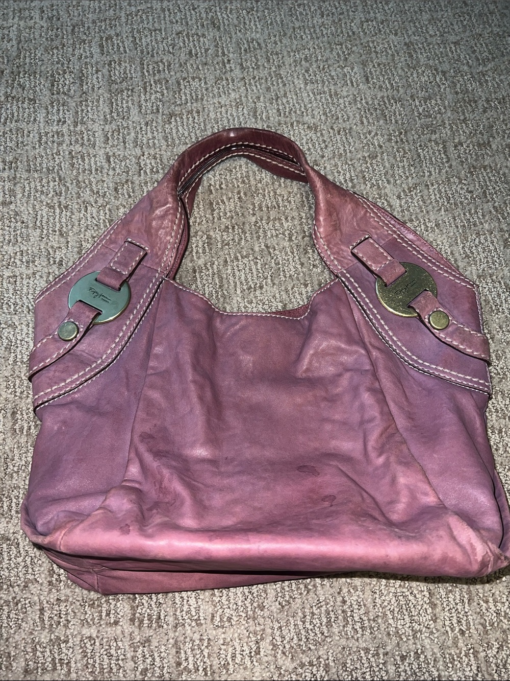 Vintage Fossil "Fifty Four" Mauve Pink Leather Slouchy Hobo Bag - Y2K Monogram
